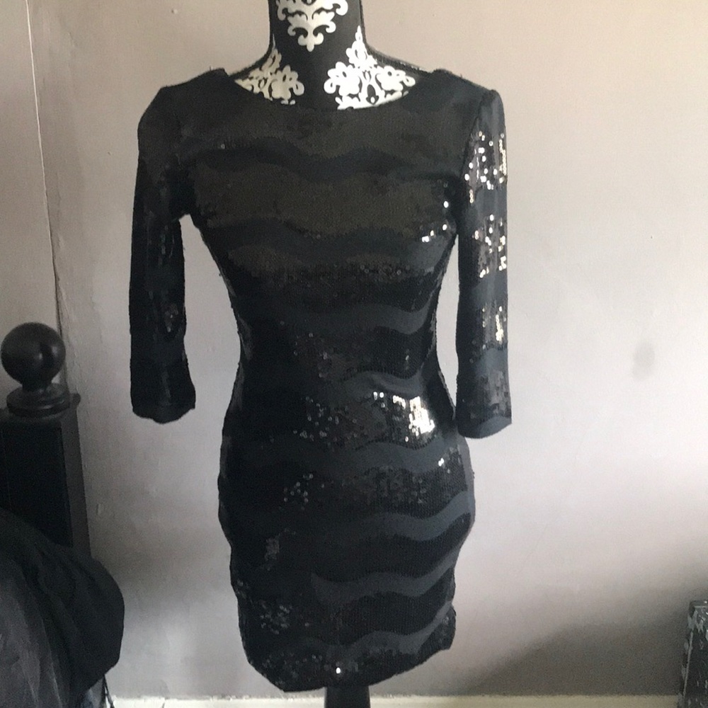 Sequined black mini dress